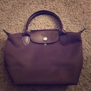 Brown mini Longchamp Paris top handle purse